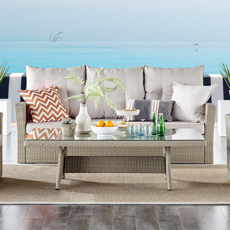 Alaterre Furniture Canaan All-Weather Wicker Outdoor Sofa with Cushions AWWC0445CC